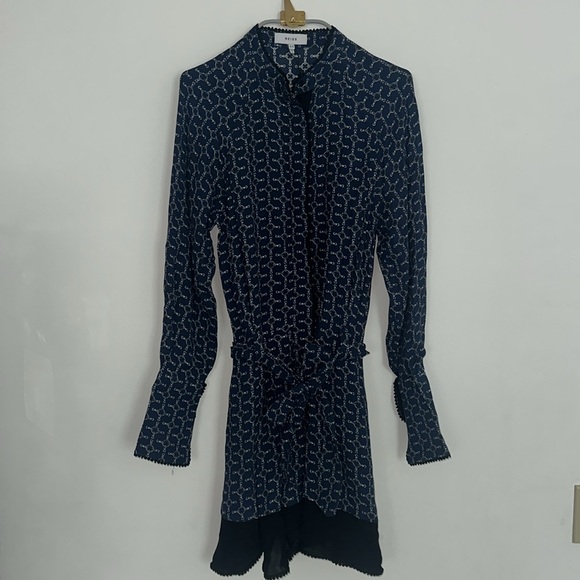 New REISS Viviyan Chain Print A-line Flippy Dress In Navy Size 6 - Picture 3 of 9